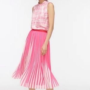 J. Crew Hot Pink and White Pleated Midi Skirt